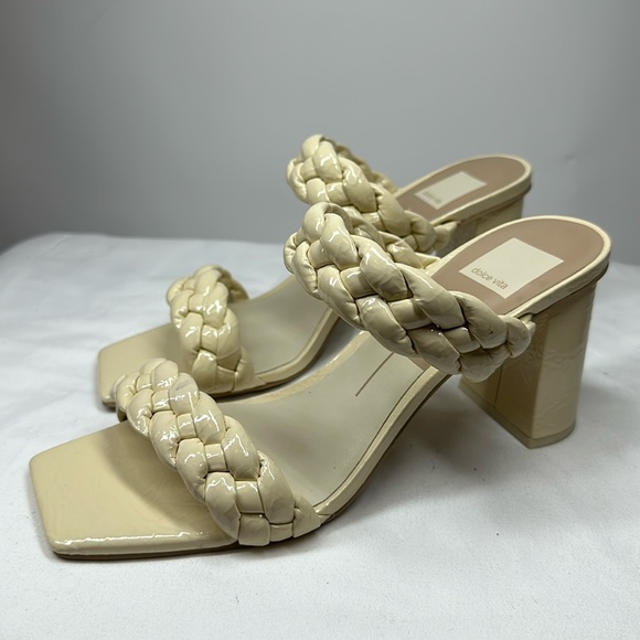 Dolce Vita Shoes - Dolce Vita | Women’s 9 Cream Patent Braided Block Heel Sandals Slides